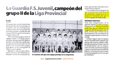 Reseña sobre el equipo juvenil de de fútbol de La Guardia apareceida en El Día de Toledo
Palabras clave: Reseña sobre el equipo juvenil de de fútbol de La Guardia apareceida en El Dia de Toledo