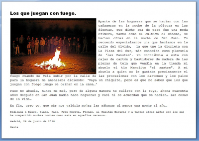 Los que juegan con fuego
FIESTAS, CELEBRACIONES Y TRADICIONES: Noche de San Juán
Palabras clave: Los que juegan con fuego