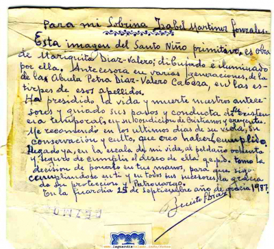 Grabado de 1776 carta de donación
Esta carta permaneció escondida dentro del cuadro hasta el día que se abrió 18 años despúes de haber sido escrita. No solo revela las intenciones póstumas del anterior propietario sino que también descubre el nombre de la artista que lo pintó. 
