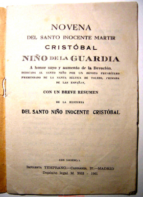 Portada de la Novena del Santo Niño de La Guardia 1961
