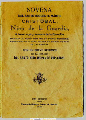 Novenario de 1920 portada
Palabras clave: novenario