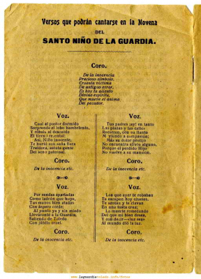 Novenario de 1920 contraportada.
Palabras clave: novenario