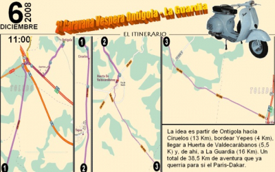 6 de Diciembre de 2008. 2ª Caravana vespera Ontígola-La Guardia. Cartel anunciador del evento
Inauguramos la sección de La Guardia en internet con estas fotos encontradas en internet hechas por gente de Ontígola y Aranjuez que en diciembre pasado estuvieron de visita turística en La Guardia en una concentración de vespas. Parece que quedaron contentos con la visita
[b][url=http://josemariamartin.org/portal/index.php?option=com_content&task=view&id=55&Itemid=1#LA_VISITA_][color=blue]Fuente de la foto en internet[/color][/url][/b]

