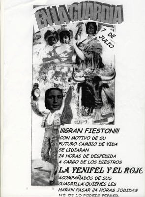 Tradicional cartel anunciador de boda en nuestro pueblo. 7 de Julio de 2007, San Fermín, de ahí lo alusivo del cartel
