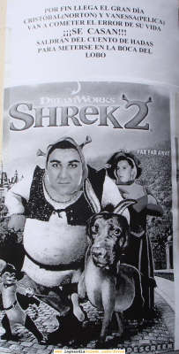8 de Septiembre de 2007. Tradicional cartel anunciador de una boda
Esta vez han usado el cartel cinematográfico de la conocida película Shrek para el anuncio
Si quieres ver otros carteles anunciadores de boda pincha aquí:
[url=http://www.laguardiatoledo.info/fotos/thumbnails.php?album=search&type=full&search=cartel+boda][color=navy][i][b]Carteles anunciadores de boda[/b][/i][/color][/url].[/b]
