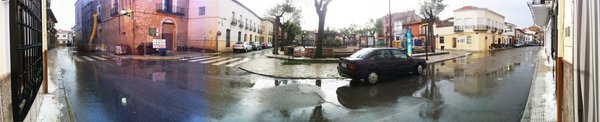 Efectos de la fuerte granizada en la Calle Mayor y Glorieta( 20-11-2011) visualizados a través de una panorámica de 180º
