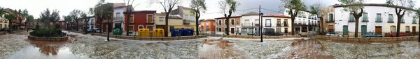 Efectos de la fuerte granizada en la Calle Mayor ( 20-04-2011) visualizados a través de una panorámica de 180º
