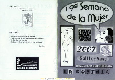 Programa de Actividades de la Semana de la Mujer que se celebra entre los días 5 y 11 de Marzo de 2007
Este evento está organizado por la Asociación de Mujeres "La Rosaleda" que amablemente nos cedió su extensa colección de fotografía antigua,. (Todavía no nos ha dado tiempo a publicarla en su totalidad, quizás por la falta de colaboración hasta el momento)
