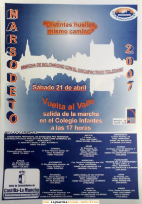 Cartel anunciador del Marsodeto 2007
Para los que no lo sepáis Marsodeto es una una marcha de solidaridad por el discapacitado toledano que anualmente se celebra en Toledo. Este año se celebra el 21 de Abril
Podéis ver esta noticia en el Tupidiario
[url=http://laguardiatoledo.info/tupidiario/2007/04/15/el-21-de-abril-se-celebra-marsodeto-2007/][color=navy][i][b]Información sobre Marsodeto 2007 en Tupidiario[/b][/i][/color][/url][/b]
[url=http://laguardiatoledo.info/tupidiario][color=navy][i][b]Tupidiario[/b][/i][/color][/url][/b]
Podéis ver más información sobre Marsodeto en la web en [url=http://www.laguardiatoledo.info/fotos/displayimage.php?pos=-2246][color=navy][i][b]Información sobre Marsodeto[/b][/i][/color][/url][/b]
Como podéis ver uno de los patrocinadores es Homiguar. Podéis ver información sobre Homiguar en la web en [url=http://www.laguardiatoledo.info/fotos/displayimage.php?pos=-2240][color=navy][i][b]Información sobre Homiguar[/b][/i][/color][/url][/b]

