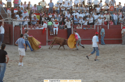Fiestas de 2005. Instantánea de la suelta de vaquilla en la corrida del 24 de septiembre
Se recomienda hacer click en la foto para apreciar con más detalle  la gente que abarrota la plaza de toros.
