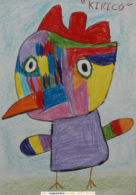 Cuadro pintado por Cristina Redajo Martinez (5 años) que obtuvo el primer premio en su categoría en un concurso de pintura en el Colegio San Eugenio y San Isidro de Madrid en Mayo de 2006. Representa al gallo "Kirico"
Su padre, Juan Luis Redajo ("grimores" en la web) lo publica orgulloso del trabajo realizado.

