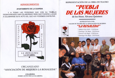 Cartel anunciador del teatro de la Asociación de Mujeres la Rosaleda "Puebla de las Mujeres"
