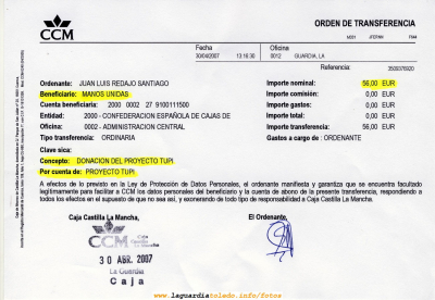 Donación de 56 € de Proyecto Tupi a Manos Unidas por la venta de DVD's del festival de 30 de Diciembre de 2006
[b]Se han vendido 14 DVD's dobles, por ello la donación ha sido tan exigua.[/b]

[url=http://laguardiatoledo.info/tupidiario/2007/04/30/proyecto-tupi-inaugura-dos-nuevas-secciones-en-la-guardiapedia/][color=navy][i][b]Proyecto Tupi inaugura dos nuevas secciones en la Guardiapedia[/b][/i][/color][/url].[/b]
[url=http://laguardiatoledo.info/guardiapedia/Historia_de_La_Guardia][color=navy][i][b]Historia de La Guardia en la Guardiapedia[/b][/i][/color][/url]
[url=http://www.laguardiatoledo.info/guardiapedia/Historia_del_Santo_Ni%C3%B1o][color=navy][i][b]Historia del Santo Niño en la Guardiapedia[/b][/i][/color][/url]
