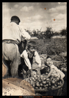 Recogiendo tomates en la huerta del tío Morito
Los niños Enrique de la Cruz y Juli Adán, allá por el año 53 ó 54. El tío Morito (que aparece de espaldas) plantó ese año tomates en una huerta que tenía en Escorchón y fueron todos a pasar el día.
Palabras clave: huerta tio morito tomates enrique