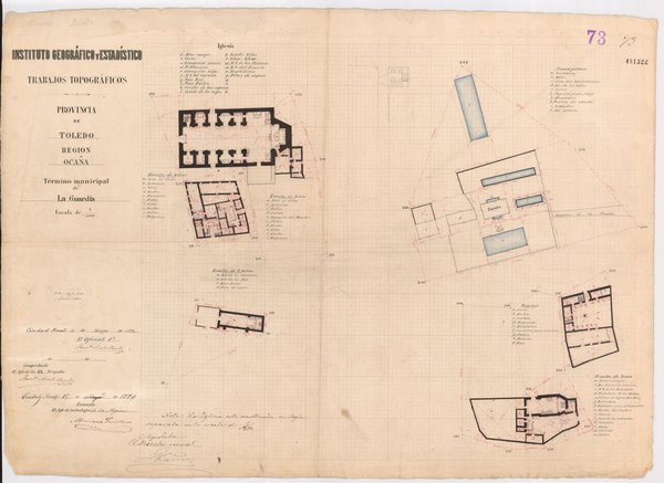 Plano de 1880 en alta resolución de edificios de La Guardia en el formato de visualización interactiva con controles
