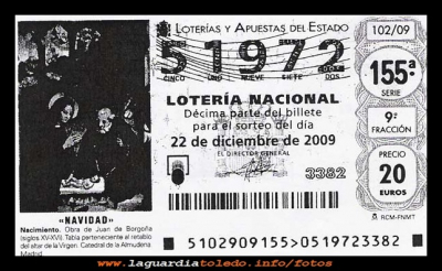 5º premio
Este es el número agraciado con el 5º premio de la lotería de Navidad, de este año, vendido en “Casa Pepe” 
Palabras clave:  5º premio de la lotería de Navidad vendido en “Casa Pepe”