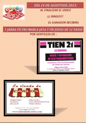 BINGO DIA 24
EVENTOS POPULARES: < Tradiciones al Fresco 2013 (IV Edición)
Palabras clave: BINGO DIA 24