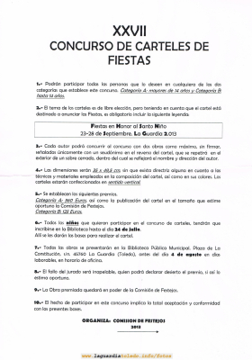 XXVII Concurso de carteles de fiestas
Bases para el concurso de carteles 2013
Palabras clave: concurso carteles 2013