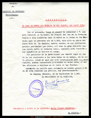 ESCRITO DAMA
Con esta carta dirigida  en el año 1969  a Marina guzmán y a otras cuatro chicas más, se iniciaba unos de los momentos con más esplendor y belleza de nuestras fiestas patronales.
Palabras clave: carta dirigida  en el año 1969  a Marina guzmán