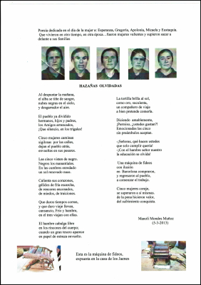 POEMA PARA EL DÍA DE LA MUJER
Esta poesía la escribí en memoria de cinco mujeres guardiolas.
Solo es una pincelada que refleja lo que pudo  ser la vida en unos años tan difíciles, como los que les tocaron vivir a las mujeres de nuestro pueblo.
Palabras clave: poesía  memoria  mujeres