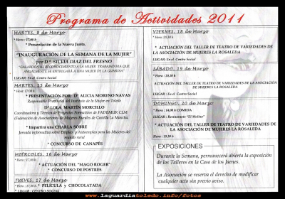 Semana de la MUJER
Programa de actividades  de la SEMANA DE LA MUJER
ASOCIACIONES CULTURALES: Asociacion de mujeres "La Rosaleda"


Palabras clave: Semana de la MUJER
