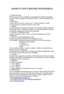 Bases para el Concurso fotográfico "Verano en La Guardia 2012"
Palabras clave: concurso fotográfico