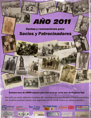 Cuotas año 2011
Se recuerda a todos los socios y patrocinadores que a partir de la fecha de la Junta General Ordinaria (12/12/10) se podrán ir pagando las cuotas para el nuevo año. ¡Es imprescindible vuestra colaboración!
ASOCIACIONES CULTURALES: < Proyecto TuPi
