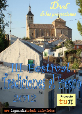 Dvd: III Festival Tradiciones al Fresco 2012
Hemos agrupado los 3 vídeos del III Festival de "Tradiciones al fresco", iniciativa de entretenimiento realizada por la Asociación Cultural Proyecto Tupi.
El Dvd contiene:

- "Nuestras bodas" realizado por Manoli Morales (Menua) y proyectado el 25 de agosto de 2012 en la plaza Mayor.
- "La Guardia en el cine. Parte II" realizado por Fernando Navarro (Fer_Hdez) y proyectado el 31 de agosto de 2012 en la glorieta de Tullerías.
- "Un refresco del pasado. Parte II" realizado por Mario Fernández (Comolobos) y proyectado el 8 de septiembre de 2012 en la plaza de España.

A mediados de septiembre, lo tendrán disponible a la venta por el precio simbólico de 6 € . Con esto buscamos recaudar fondos para que la asociación pueda seguir haciendo actividades como ésta, y sobre todo para que esta web siga viva. 
Estarán a la venta en nuestra sede de la Calle Levante y en la tienda de Pilar Martínez de la calle Mayor.
Para los que no se quieran quedar sin él, o no puedan acudir a comprarlo, anticipaos y encargad vuestra copia. Encargos al correo: fer_hdez@proyectotupi.com 

Palabras clave: dvd tradiciones al fresco 2012