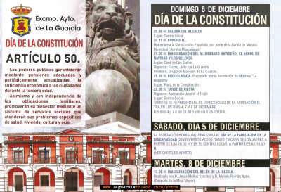 Dia de la Constitución
Programa de actos que se celebra con motivo del puente de la Constitución y de la Virgen. Diciembre 2015
