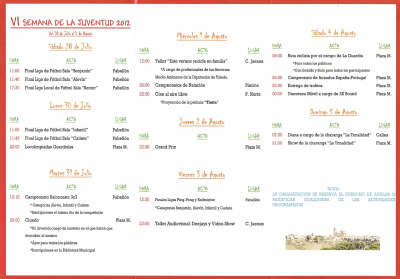 Programa de actos de la VI Semana de la Junventud. 
Palabras clave: semana de la juventud
