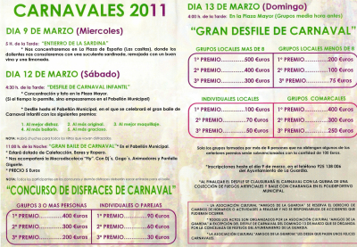 Programación del carnaval 2011
FIESTAS, CELEBRACIONES Y TRADICIONES: Especial Carnavales 2011
Palabras clave: carnaval 2011
