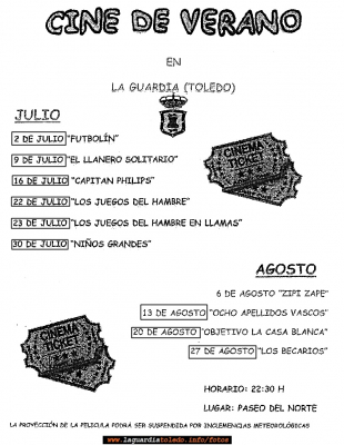  Cine de Verano 2014
Paseo del Norte. Todos los miércoles de Julio y agosto
Palabras clave: cine verano