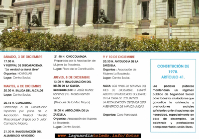 Programa de actos que se celebra con motivo de la Constitución Española.
Palabras clave: constitución