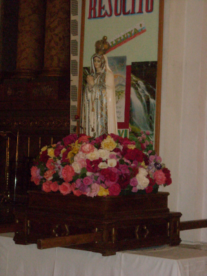 Rosario de la Aurora, en procesión con la virgen de Fátima. 13 de mayo de 2009
Esta procesión se realiza todos los 13 de mayo desde que vino Don Marcelino. La tradición es llevar flores a la virgen de Fátima, según se va llegando se ponen en las andas de la virgen. Después se realiza la procesión, donde se reza el rosario durante toda la carrera. Estos años de atrás se hacia a las 7 de la mañana, este año a las 8 de la mañana. 

Palabras clave: rosario aurora