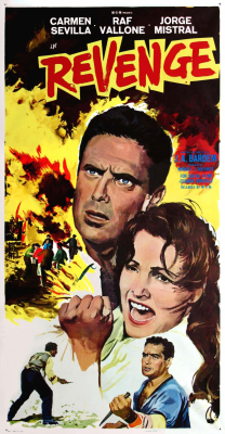 Cartel en inglés de la película La Venganza (Revenge) de 1957, dirigida por Juan Antonio Bardem e interpretada por Carmen Sevilla y Jorge Mistral, algunos de cuyos exteriores están rodados en La Guardia
[b]Como curiosidad decir que ésta fué la primera película española nominada a los Oscars de Hollywood en la categoría de mejor película extranjera. Pronto veremos un par de secuencias grabadas por los campos de La Guardia. También deciros que Juan Antonio Bardem asímismo ha dirigido El Puente, con Alfredo Landa de protagonista, rodada en La Guardia y de la cual veremos también pronto imágenes.[/b]

[b]LA PELICULA[/b]

Título original:La venganza
Año:1958
Duración:103 min.
Nacionalidad:España, Italia
Género:	Drama

Sinópsis:

Juan ha estado diez años en la cárcel por un crimen que no cometió. Al salir, él y su hermana Andrea, juran vengarse de Luis, El Torcido, a quien consideran el culpable de sus desdichas. Y así, Andrea y Juan van a trabajar en una cuadrilla de segadores a las órdenes de Luis. Pero el amor aparece pronto entre Andrea y Luis. Premio FIPRESCI a la película y a Juan Antonio Bardem por su obra en el Festival de Cannes de 1958. Nominada al Oscar de Hollywood en 1958 como Mejor película de habla no inglesa.
 
Reparto:
Carmen Sevilla
Fernando Rey
Arnold Foa
Jorge Mistral
Raf Vallone
 
Dirección:
Juan Antonio Bardem
 
Fotografía:
Mario Pacheco
 
Guión:
Juan Antonio Bardem
 
Música:
Isidro B. Maiztegui
 
Nominaciones:
Oscar. Mejor película de habla no inglesa 1958
[img]http://www.laguardiatoledo.info/fotos/resources/la_venganza_300h.jpg[/img]

[b]EL DIRECTOR[/b]

Juan Antonio Bardem

Bardem, Juan Antonio (Juan Antonio Bardem Muñoz, 1922- ) Director de cine español, n.
en Madrid.
Era muy joven cuando se inició en el cine (Esa pareja feliz, 1953; Cómicos, 1954; Felices Pascuas, 1954); pero ya apuntaba su profundo sentido cinematográfico que culminaría en su intervención como guionista en Bienvenido, Mr.
Marshall (1953), donde su colaboración con Luis García Berlanga produjo una película excepcional.
Dotado de un profundo sentido cinematográfico y buen conocedor de la técnica, es uno de los más importantes directores del cine español, como demuestran sus realizaciones, rebosantes de humanidad y poesía: Muerte de un ciclista (1955), Calle Mayor (1956), La venganza (1957), Sonatas (1959), A las cinco de la tarde (1960) y Nunca pasa nada (1963).
En sus filmes Los pianos mecánicos (1965), Varietés (1970), La corrupción de Chris Miller (1973) y El puente (1977) hizo algunas concesiones al cine comercial.
Ha dirigido también Siete días de enero (1978), La venganza (1982) y la serie para televisión Lorca, muerte de un poeta (1988). 

