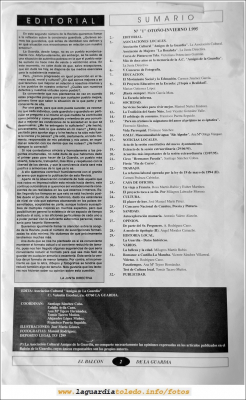 Primer número de "El Balcón de La Guardia" aparecido en el otoño de 1995. Página 2
Palabras clave: el balcon de la guardia 1995