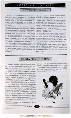 Primer número de "El Balcón de La Guardia" aparecido en el otoño del 1995. Pág.21
Palabras clave: el balcon de la guardia