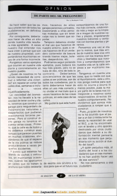 Primer número de "El Balcón de La Guardia" aparecido en el otoño del 1995. Pág.27
Palabras clave: el balcon de la guardia