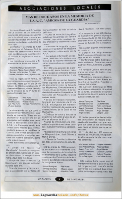 Primer número de "El Balcón de La Guardia" aparecido en el otoño de 1995. Página 4
Palabras clave: El balcon de La Guardia 1995