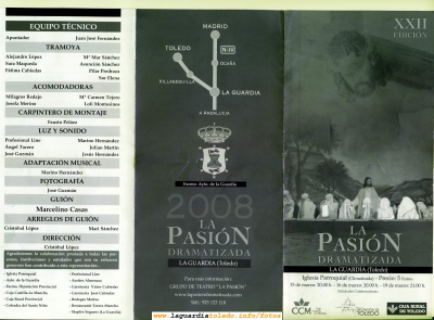 Portada del programa de mano de la representación de la Pasión 2008
[color=red][b]En este programa podéis ver los nombres de la gente guardiola que colabora en la representación, que como podéis apreciar, son muchos... Desde Proyecto Tupi damos las gracias a todos los que hacen posible esta representación. Esta web  humildemente también ha colaborado en la difusión de vídeos y fotos del evento, para que este acto tenga trascendencia en el mundo entero. Gracias también a todos los internautas que siguen esta web, que hacen que sigamos ilusionados en este Proyecto
