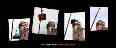 1989 Colocación del chapitel de nuestra iglesia parroquial.
Fotointegración de la secuencia imágenes de la colocación del chapitel.

Un chapitel o aguja es un elemento arquitectónico que se sitúa en la parte superior de una torre, campanario o iglesia a modo de remate.
La forma de los chapiteles puede variar en función del estilo arquitectónico, pudiendo ser de forma piramidal, cónica o bulbosa y terminar en forma de flecha aguda.
El chapitel es la  culminación visual del templo y símbolo del acercamiento a Dios.

Dedicada a [b]Santiago Pérez Charmes[/b], por su notable participación en la citada operación y por otras muchas cosas .

[img]http://www.laguardiatoledo.info/fotos/resources/logo_tupi_bn_w65_conbordes.jpg[/img]

[i]Empieza a ver a La Guardia de un modo diferente[/i]
Palabras clave: 1989 Colocación del chapitel de nuestra iglesia parroquial.