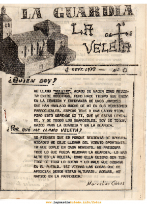 La Veleta número 0 - Página  1
[img]http://www.laguardiatoledo.info/visualizador/imgs/libro_ico.gif[/img][url=http://www.laguardiatoledo.info/visualizador/laveleta/][color=red][b]HOJEAR[/b][/color][/url]
Palabras clave: veleta