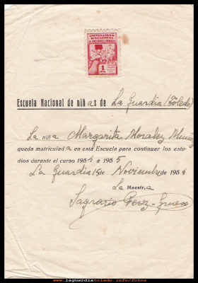 Matricula
Matricula del colegio público, Don Valentín Escobar,  de La Guardia,  año 1954.

Palabras clave: Matricula del colegio, año 1954.
