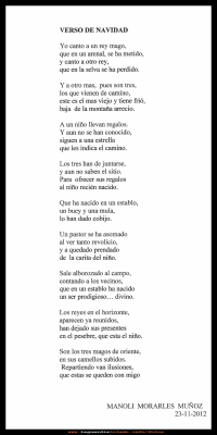 Verso de Navidad
Dedicada a todos los niños y, a todos que  sientan la ilusión como  niños
Palabras clave: ilusión niños
