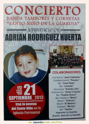 Concierto benéfico para Adrián Rodriguez Huerta, el 21 de septiembre de 2013. A las 8 de la tarde en la Iglesia
Palabras clave: adrian rodriguez huerta concierto tambores y cornetas