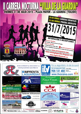 II Carrera Nocturna "Villa de La Guardia"
El próximo viernes 31 de julio, con motivo de la Semana de la Juventud, se celebrará la II Carrera Nocturna “Villa de La Guardia”. Ya puedes hacer tus inscripciones a través de la web www.correrycorrer.com. Obtén más información sobre este evento en el blog: http://www.runninglaguardia.blogspot.com.es/2015/07/abiertas-las-inscripciones-para-la-ii.html
Palabras clave: II Carrera Nocturna