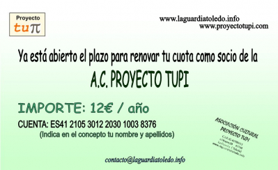 Un año más pedimos tu colaboración
Necesitamos de tu aportación para poder continuar éste y muchos años más. Además necesitamos fotos, vídeos y demás documentos que puedan contar parte de la historia de La Guardia.
Gracias por tu colaboración.
