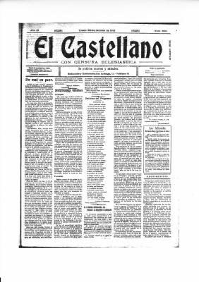 EL CASTELLANO, 26-10-1912
Página 1 del Diario El Castellano. En la página 2 hace referencia al Santo Niño de La Guardia
EL SANTO NIÑO DE LA GUARDIA: Historias y publicaciones
Palabras clave: periodico el castellano santo niño