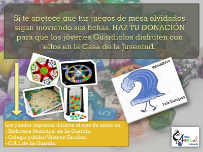 Cartel donación juegos a EPSJ Jovial La Guardia
