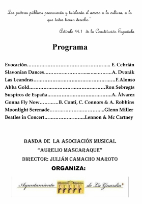 Programa de la Banda de Música de la asociación Musical Aurelio Mascaraque, para el concierto del día de la Constitución
Palabras clave: Banda de Música